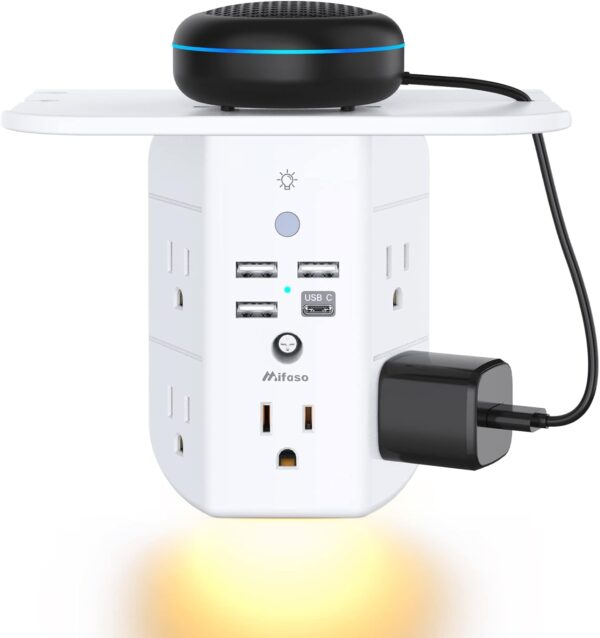 Wall Outlet Extender with Shelf and Night Light,Surge Protector